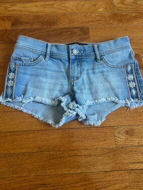 Hollister Light Blue Denim Shorts with Embroidered Side Trim